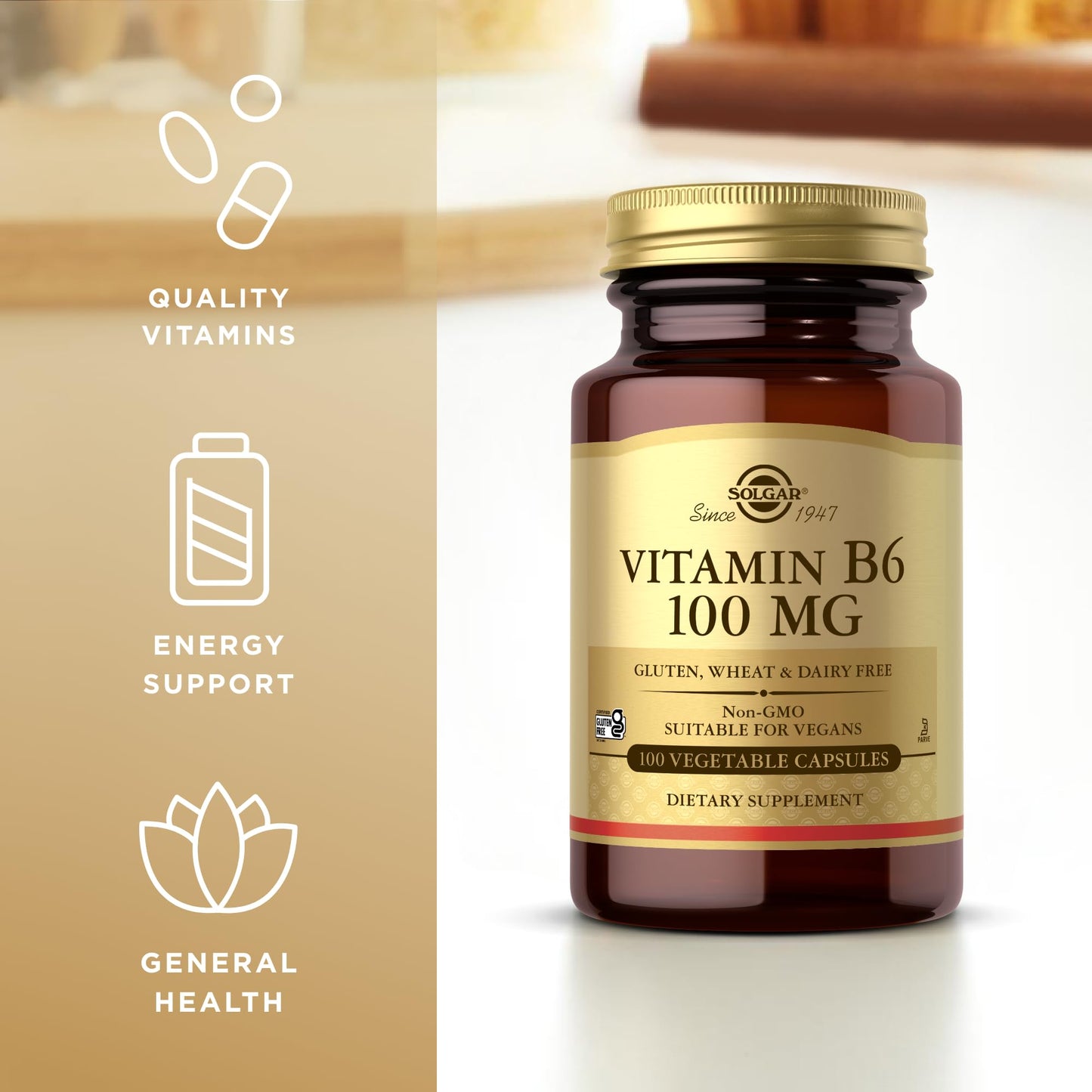 Solgar Vitamin B6 100 mg – 100 Veg Capsules | Non-GMO, Vegan, Gluten Free | 100 Servings