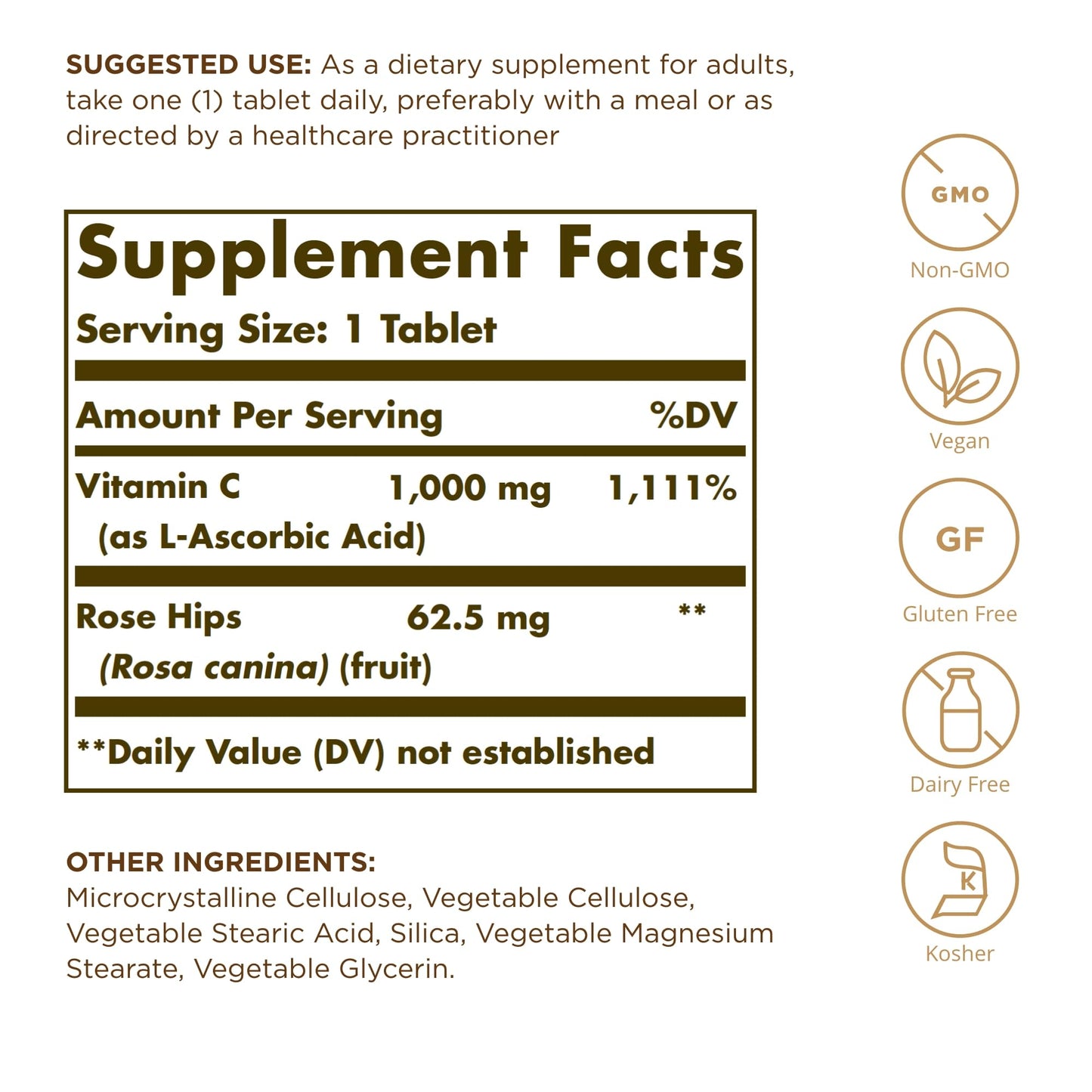 Solgar Vitamin C 1000 mg with Rose Hips – 100 Tablets | Non-GMO, Vegan, Gluten Free