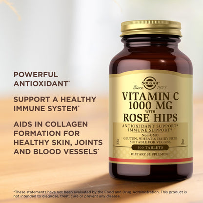 Solgar Vitamin C 1000 mg with Rose Hips – 100 Tablets | Non-GMO, Vegan, Gluten Free