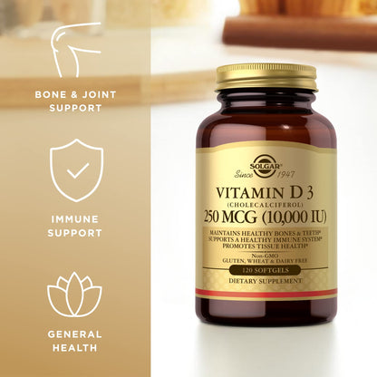 Solgar Vitamin D3 10,000 IU Softgels – 120 Count, 3 Pack | Bone, Muscle & Immune Support
