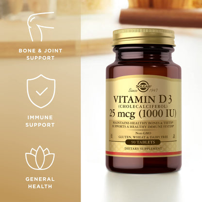 Solgar Vitamin D3 (Cholecalciferol) 25 mcg (1000 IU) – 90 Tablets | Supports Healthy Bones and Immune Health