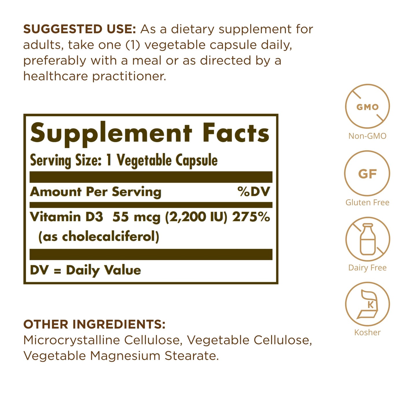 Solgar Vitamin D3 55 mcg (2200 IU) – 50 Veg Capsules | Bones & Immune Support