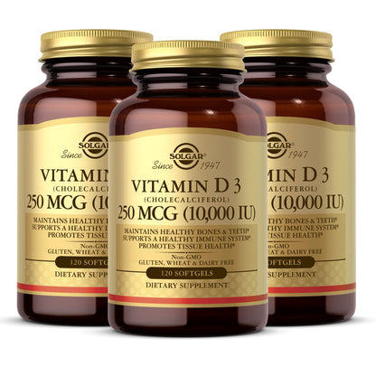 Solgar Vitamin D3 10,000 IU Softgels – 120 Count, 3 Pack | Bone, Muscle & Immune Support