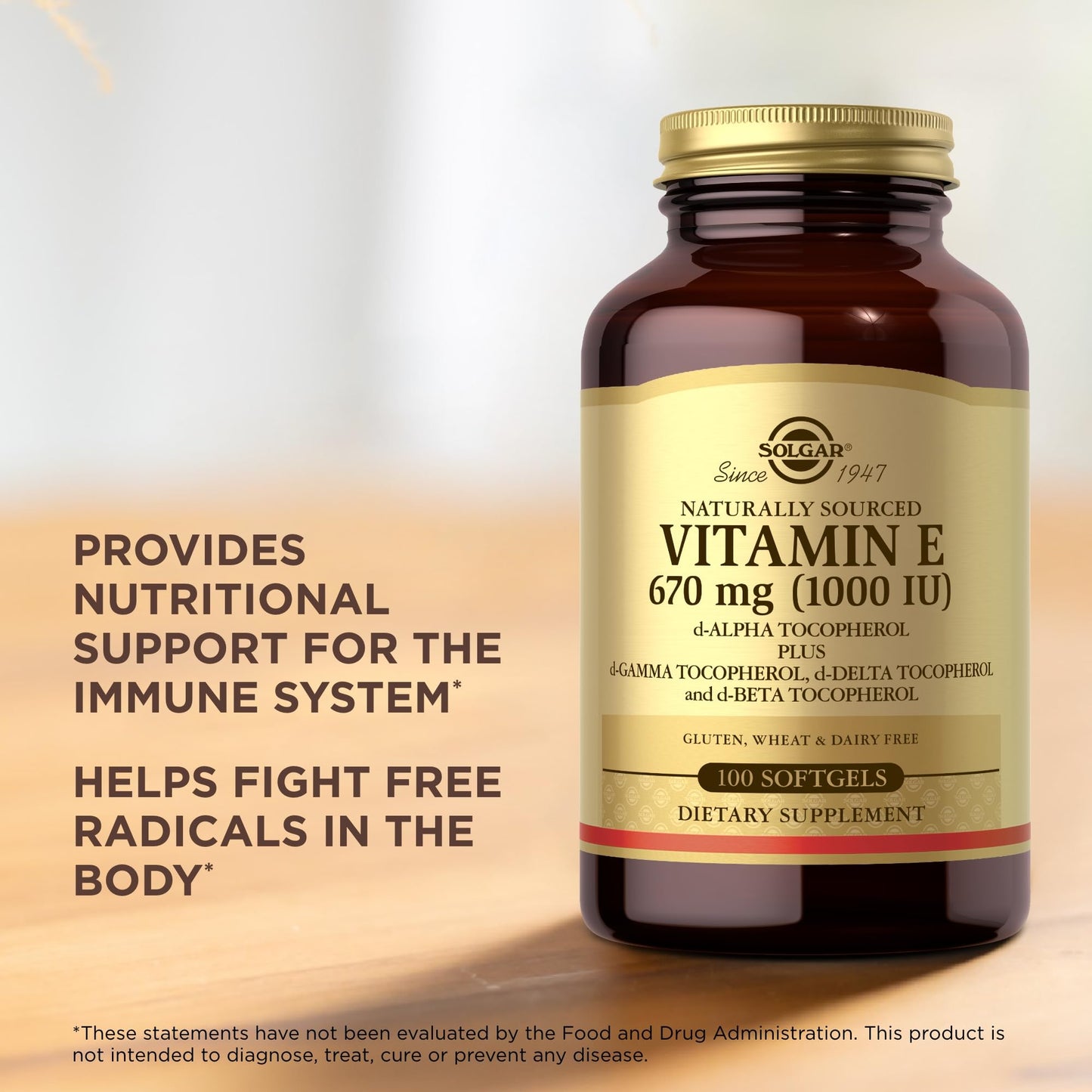 Solgar Vitamin E 670 mg (1000 IU) - 100 Softgels, Pack of 2 - Naturally Sourced - Gluten Free, Dairy Free - 200 Total Servings