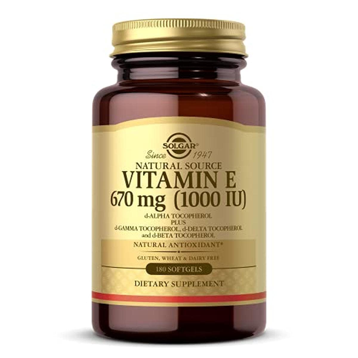 Solgar Vitamin E 670 mg (1000 IU) – 180 Softgels | Natural Antioxidant for Skin & Immune Support