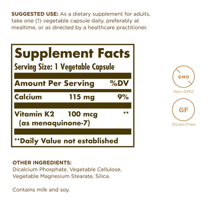 Solgar Vitamin K2 MK-7 100 mcg – Natto Whole-Food Source, 50 Vegetable Capsules x4 (200 Servings) – Non-GMO, Gluten Free