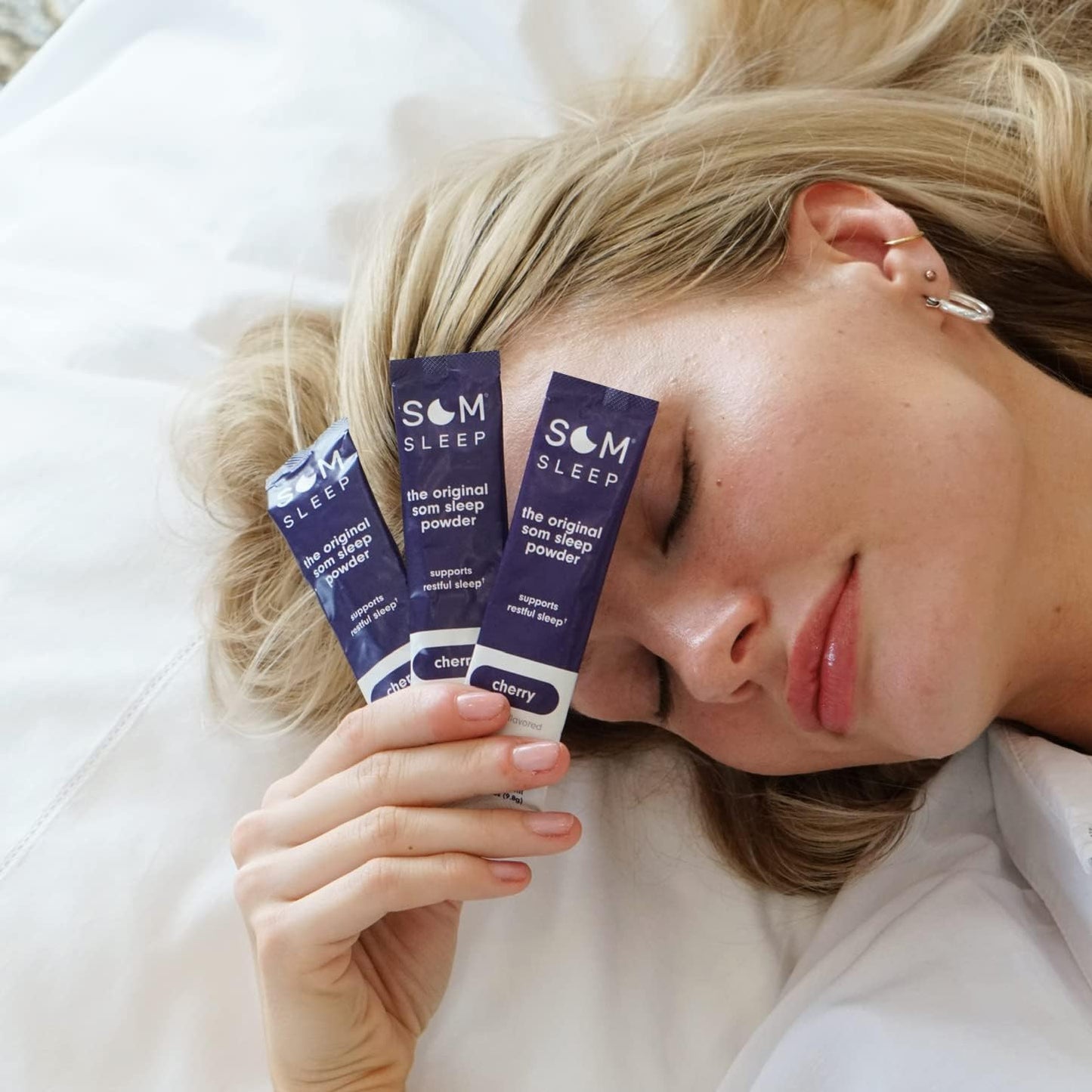 Som Sleep Calm Sleep Aid Powder Drink Mix – 3mg Melatonin, Magnesium, L-Theanine & GABA | Vegan, Zero Sugar, Cherry, 30-Pack