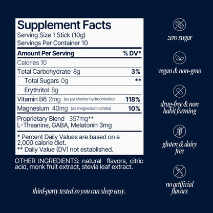 Som Sleep Calm Sleep Aid Powder Drink Mix – 3mg Melatonin, Magnesium, L-Theanine & GABA | Vegan, Zero Sugar, Cherry, 30-Pack