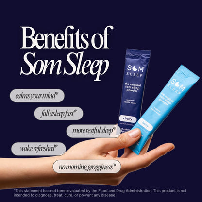 Som Sleep Calm Sleep Nighttime Powder Drink Mix — Berry, Melatonin 3mg, Magnesium, L-Theanine & GABA | Vegan, Zero Sugar, 30-Pack