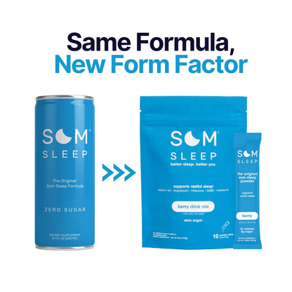 Som Sleep Calm Sleep Nighttime Powder Drink Mix — Berry, Melatonin 3mg, Magnesium, L-Theanine & GABA | Vegan, Zero Sugar, 30-Pack