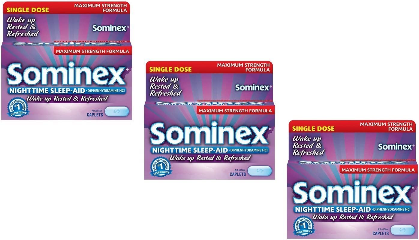 Sominex Nighttime Sleep-Aid Caplets – Maximum Strength (16 ea) Pack of 3