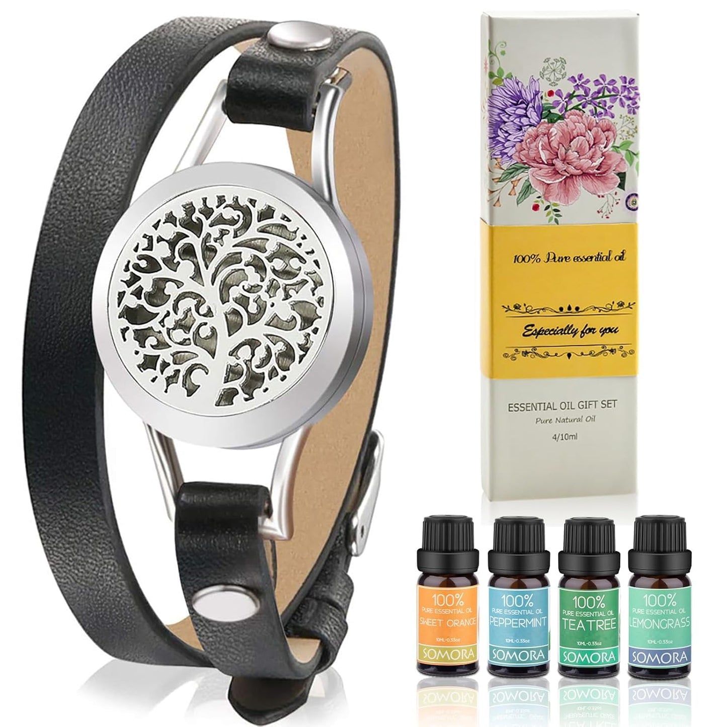 SOMORA Aromatherapy Diffuser Bracelet Gift Set – Unique Gifts for Women (Black)