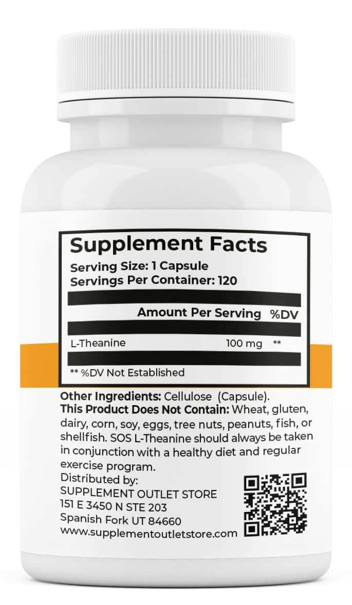 SOS L-Theanine – Brain Support & Focus Supplement, 100mg, 120 Count