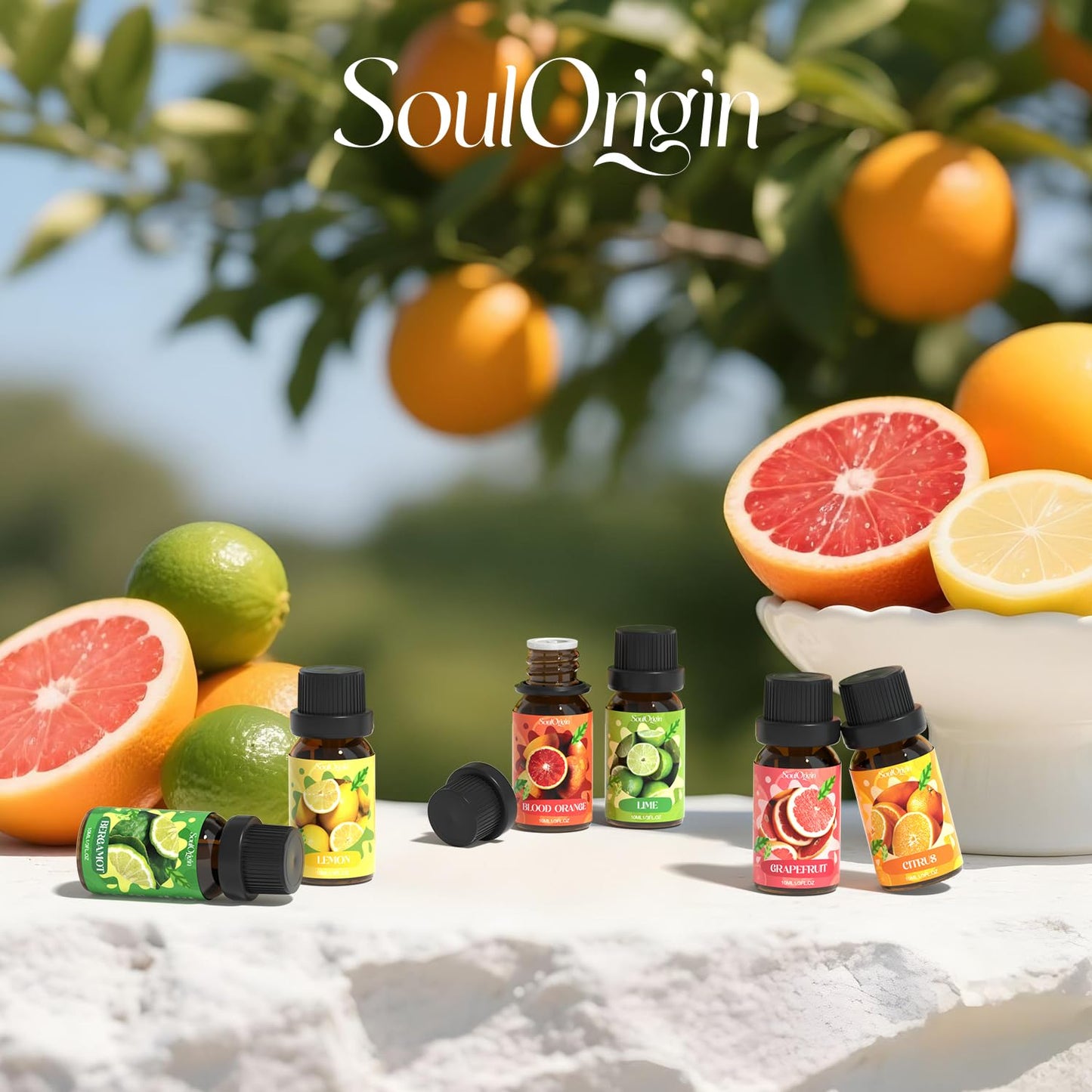 Soulorigin Citrus Essential Oils Set – Blood Orange, Lemon, Bergamot, Lime, Grapefruit & Citrus