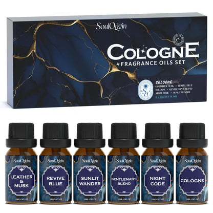 Soulorigin Cologne Fragrance Oils Set – Leather & Musk, Revive Blue, Sunlit Wander, Gentleman's Blend, Night Code, Cologne