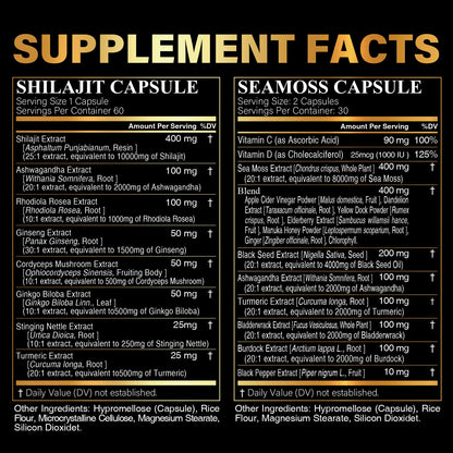 SoundHealth Wild Organic Irish Sea Moss & Shilajit – 2 Bottles, 60 Capsules Each