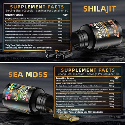 SoundHealth Wild Organic Irish Sea Moss & Shilajit – 2 Bottles, 60 Capsules