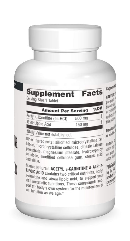 Source Naturals Acetyl L-Carnitine & Alpha-Lipoic Acid 650 mg – 120 Tablets