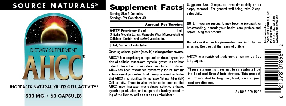 Source Naturals AHCC 500mg – 60 Capsules | Natural Killer Cell Support