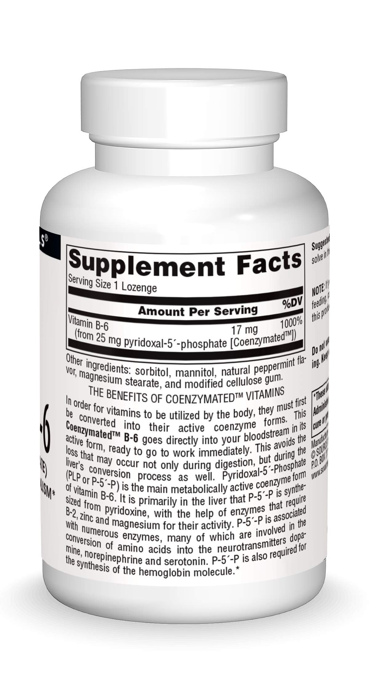 Source Naturals Coenzymated B-6 25 mg Lozenges – P-5 Pyridoxal-5 Phosphate Fast-Acting