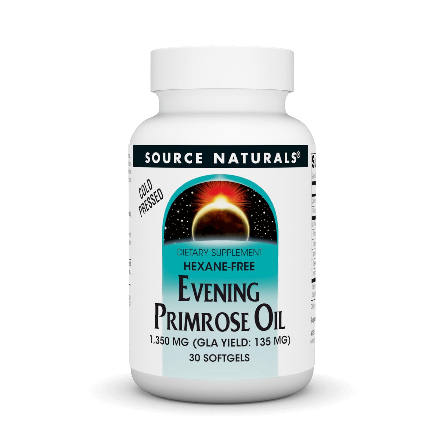 Source Naturals Evening Primrose Oil Hexane-Free 1350 mg | GLA 135 mg | Cold-Pressed | 30 Softgels