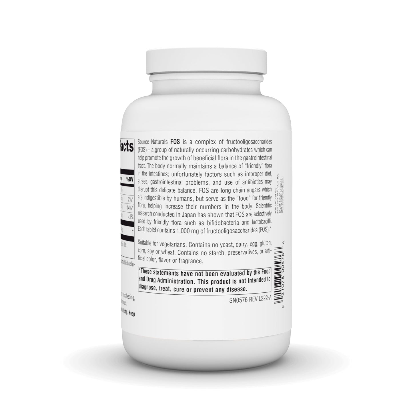 Source Naturals FOS 1000 mg Fructooligosaccharides Probiotic Enhancer – 200 Tablets