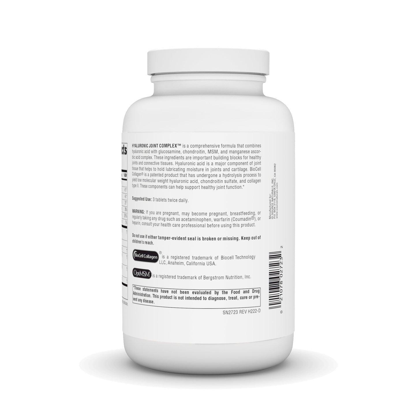 Source Naturals Hyaluronic Joint Complex with Glucosamine, Chondroitin & MSM Extra Strength - 240 Tablets