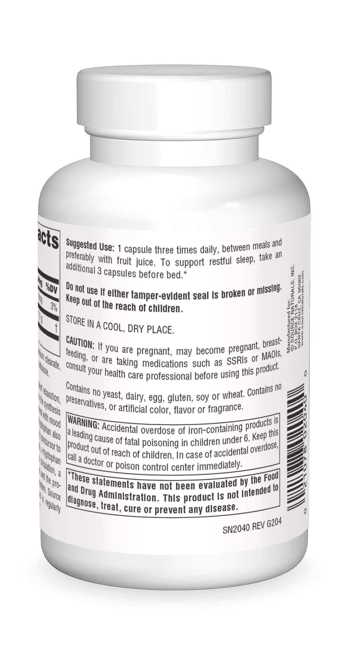 Source Naturals L-Tryptophan 500 mg, 90 Caps – Sleep, Mood & Metabolism Support