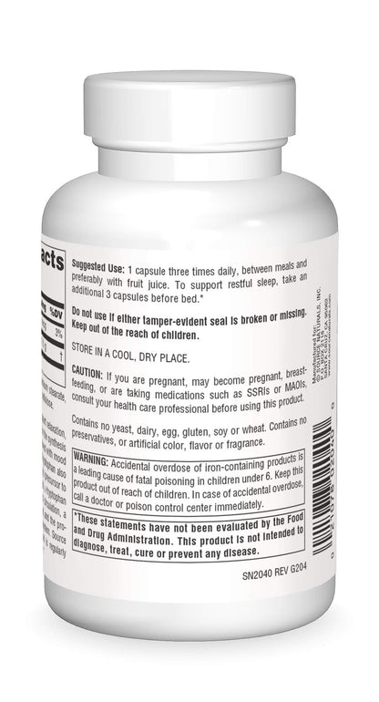 Source Naturals L-Tryptophan 500 mg, 90 Caps – Sleep, Mood & Metabolism Support