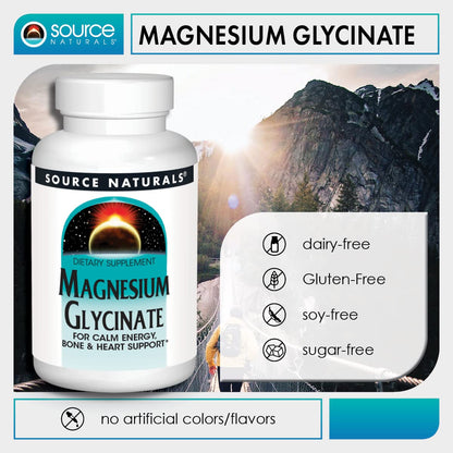 Source Naturals Magnesium Glycinate, Chelated for High Absorption | Calm Energy, Bone & Heart Support*, 200 mg per Serving - 60 Tablets