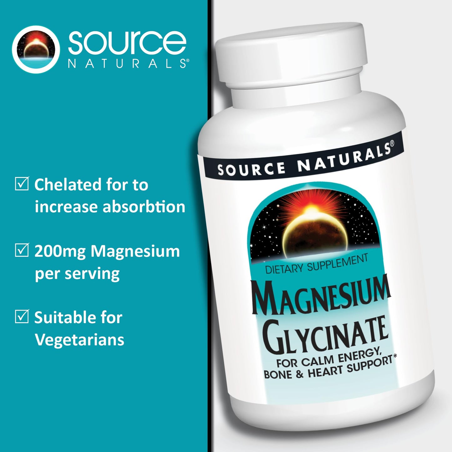 Source Naturals Magnesium Glycinate 200 mg | High Absorption, 120 Tablets