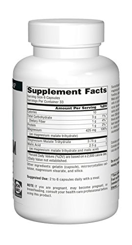 Source Naturals Magnesium Malate 625mg - 200 Capsules | Magnesium Malate Supplement