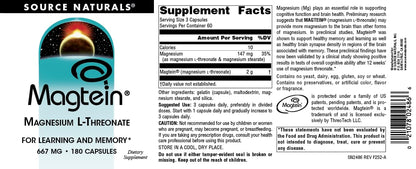 Source Naturals Magtein Magnesium L-Threonate 667mg – Focus, Mood & Memory Support | 180 Capsules