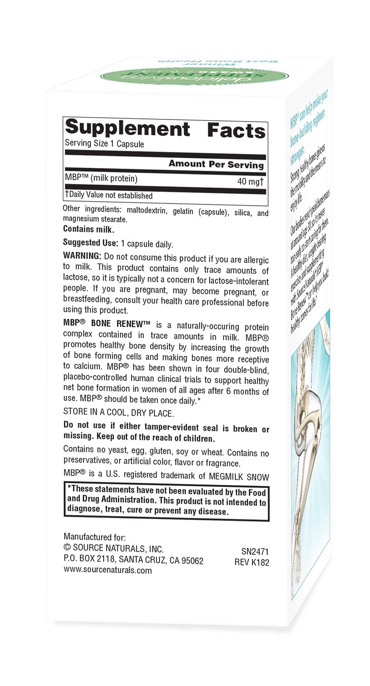 Source Naturals MBP Bone Renew – Milk Protein for Advanced Density Support (30 Capsules)