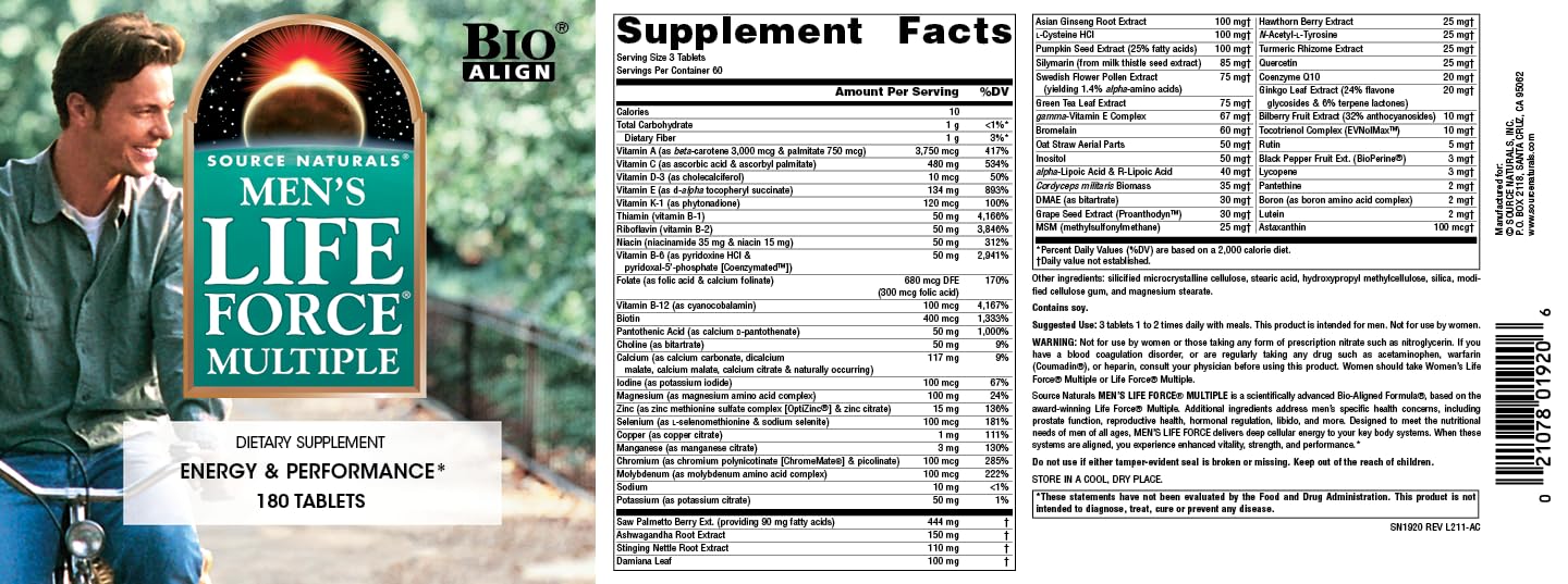Source Naturals Men's Life Force Multivitamin & Immune Health Supplement - 180 Tablets