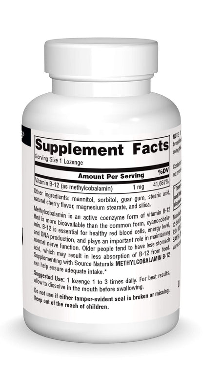 Source Naturals MethylCobalamin Vitmain B-12 Cherry-Flavored, 1 mg - 120 Lozenges