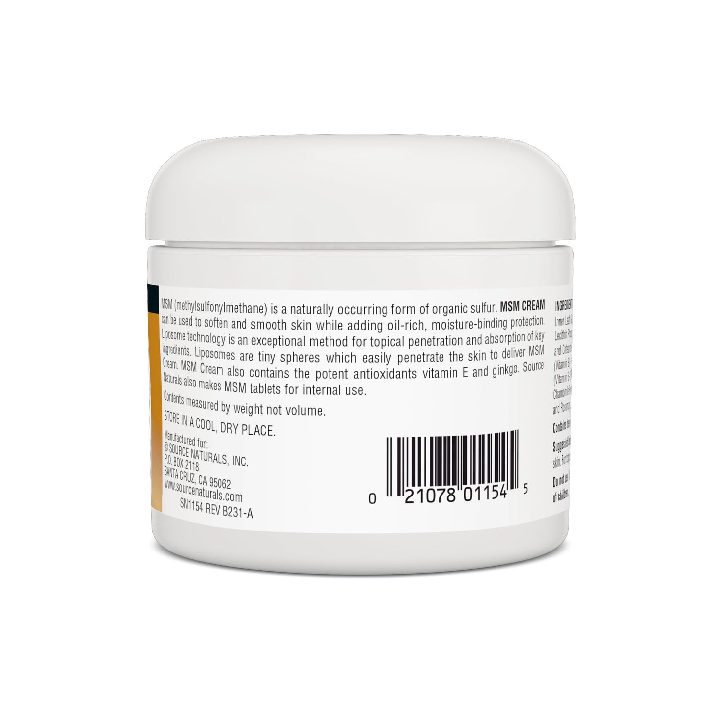 Source Naturals MSM Cream, Advanced Liposomal Delivery, 4 Ounces