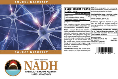 Source Naturals NADH 20mg, 30 Lozenges – Boost Energy and Mental Alertness*