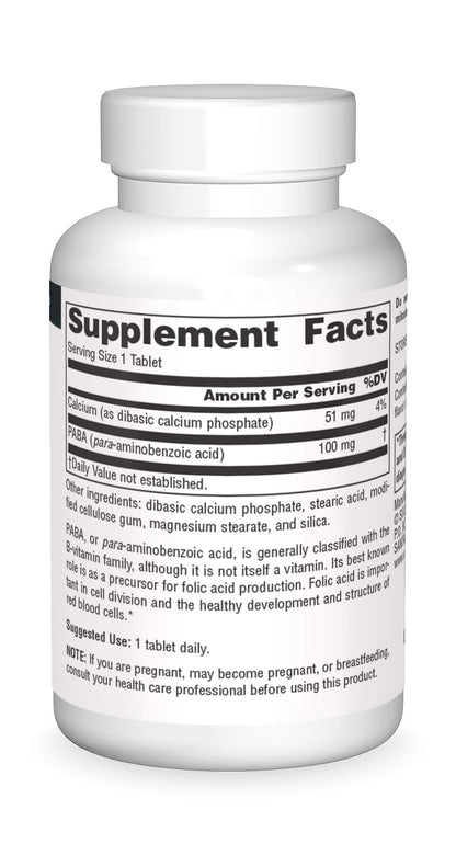 Source Naturals PABA 100 mg Dietary Supplement - 100 Tablets | para-Amino Benzoic Acid