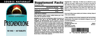 Source Naturals Pregnenolone 50mg - 60 Tablets | Hormone Support Supplement