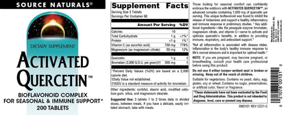 Source Naturals Activated Quercetin — Plant-Derived Bioflavonoid Complex | Seasonal & Immune Defense | 200 Vegetarian-Friendly Tablets