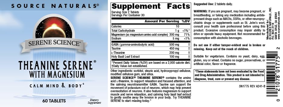 Source Naturals Serene Science L-Theanine with Magnesium & GABA - 60 Tablets