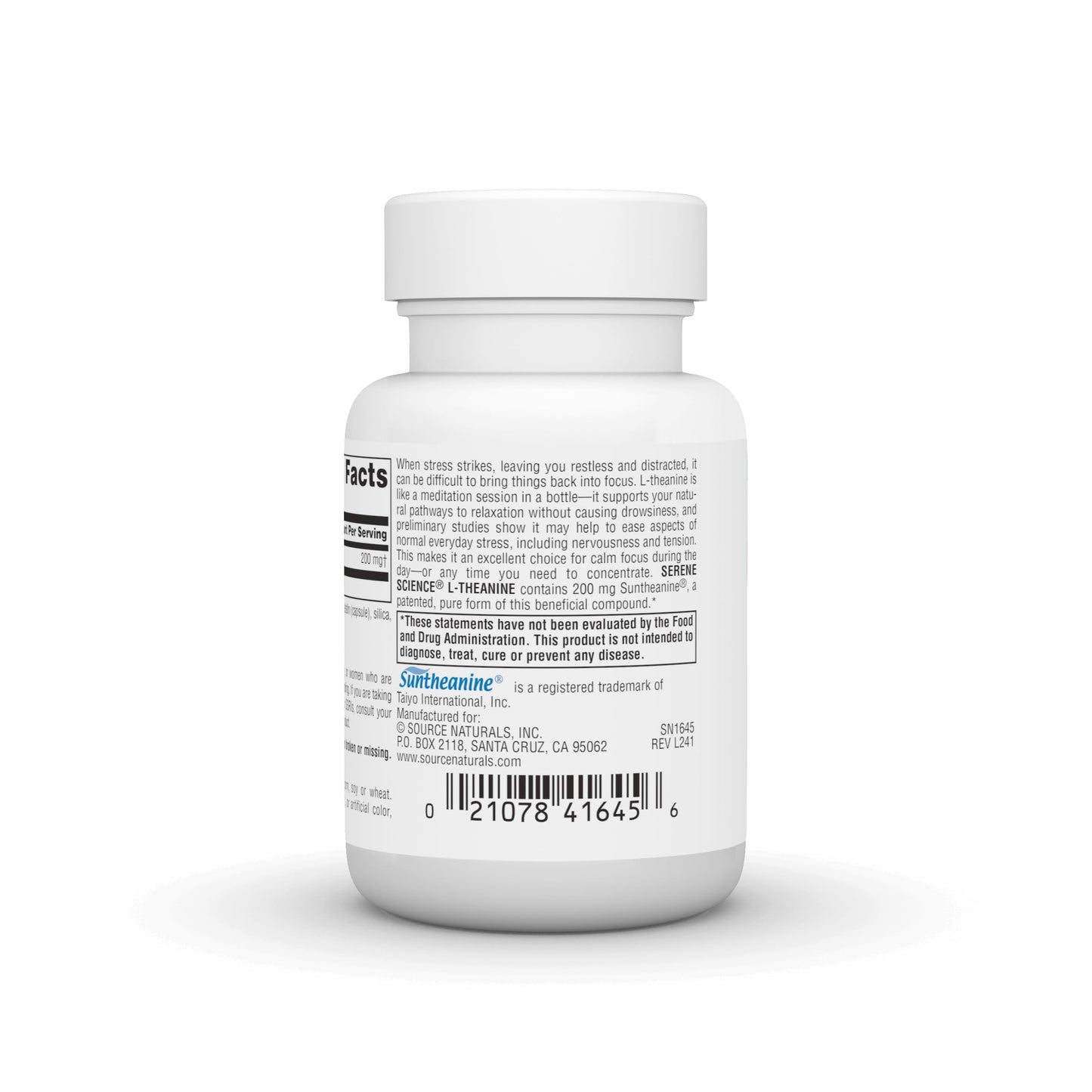 Source Naturals L-Theanine Suntheanine 200 mg | 30 Capsules | Focused Relaxation