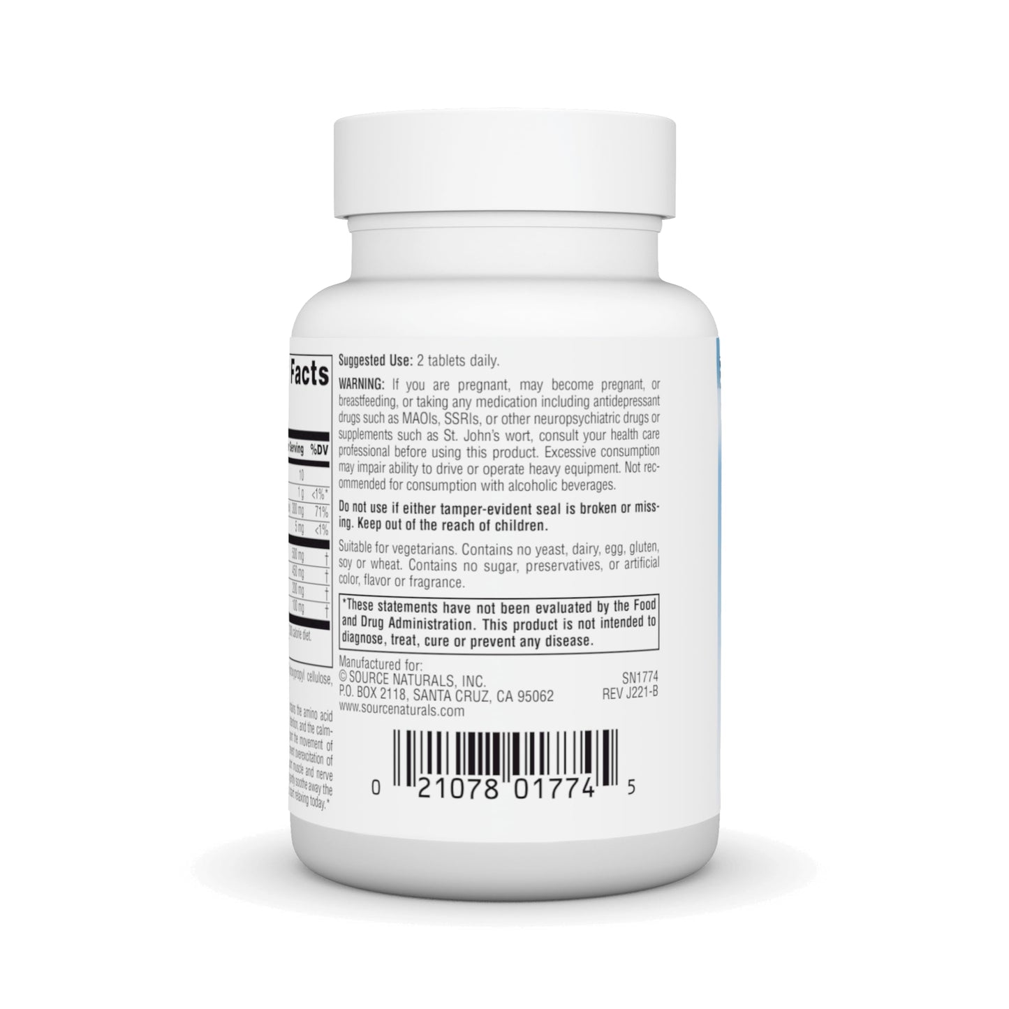 Source Naturals Theanine Serene - Calm Mind & Body with GABA - Vegetarian - 30 Tablets