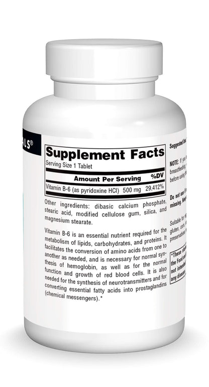 Source Naturals Vitamin B-6 500 mg – Immune System Support, 100 Tablets | Timed Release