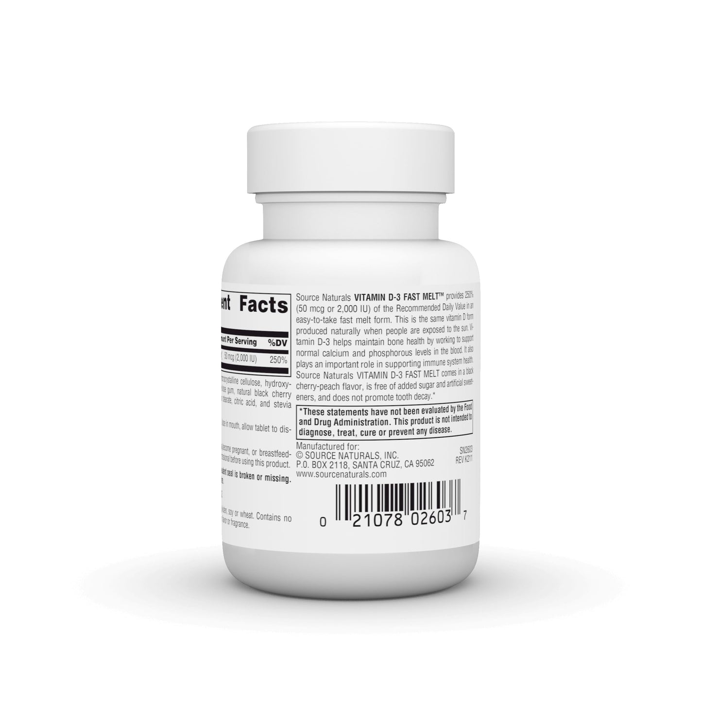 Source Naturals Vitamin D-3 Fast Melt - 120 Tablets for Bone & Immune Health