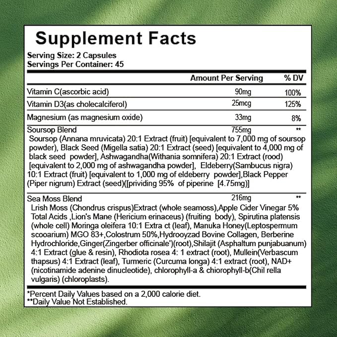 Nukupuns Soursop Capsules – 24-in-1 Formula, Non-GMO, 90 Vegan Caps