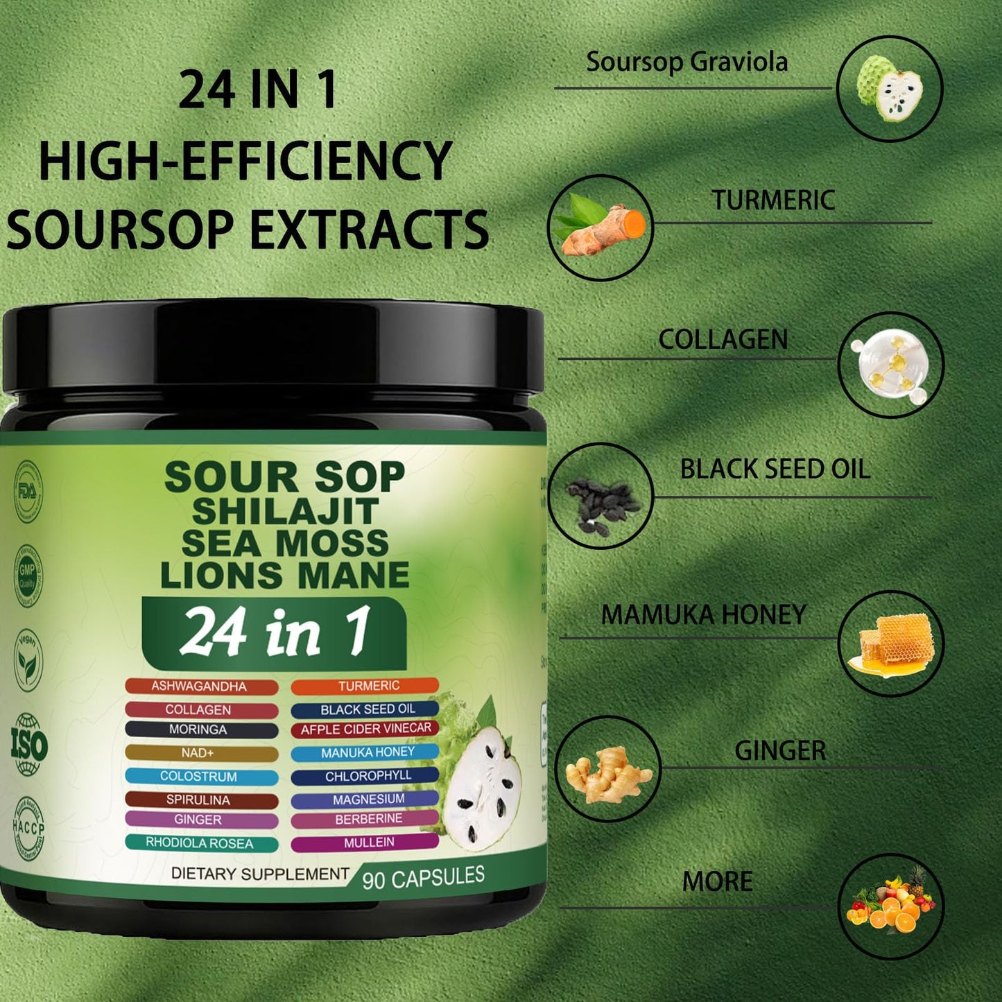 Nukupuns Soursop Capsules – 24-in-1 Formula, Non-GMO, 90 Vegan Caps