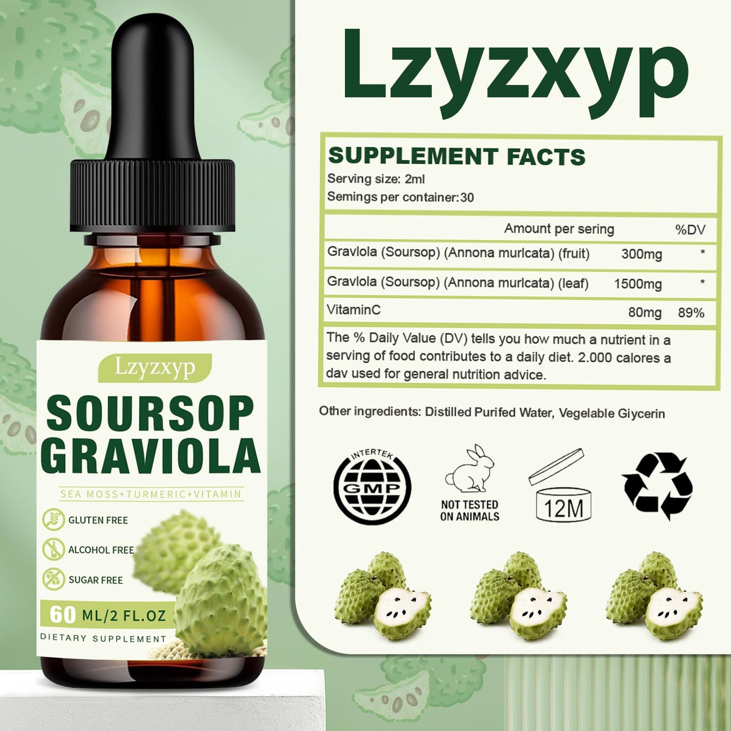 2 Packs 3000MG Soursop Graviola Drops – Immune, Antioxidant & Sleep Support | 4 Fl Oz (2)
