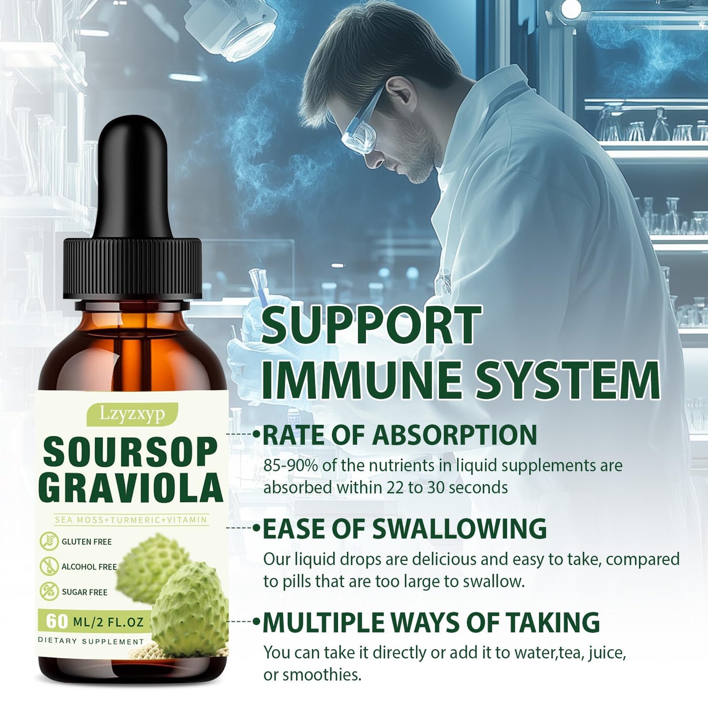 2 Packs 3000MG Soursop Graviola Drops – Immune, Antioxidant & Sleep Support | 4 Fl Oz (2)
